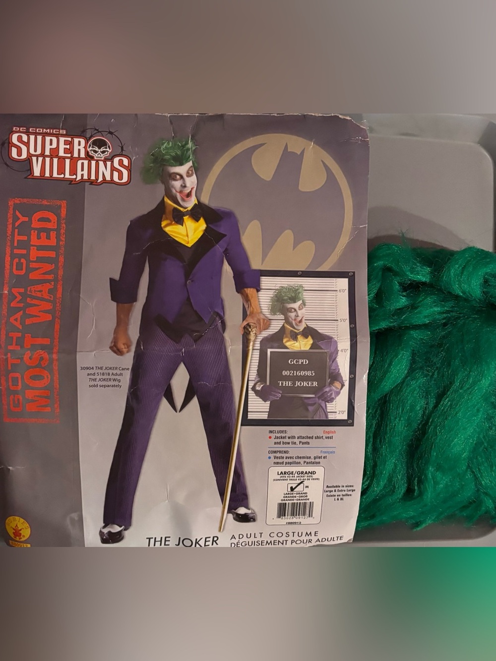 The Joker Mens Costume - with Green Wig. Men’s Large